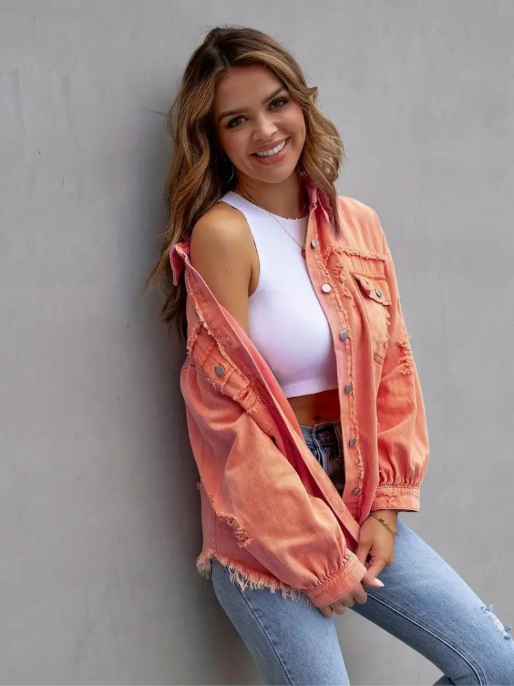 GR Denim Jacket | Oversized ripped denim jacket for women