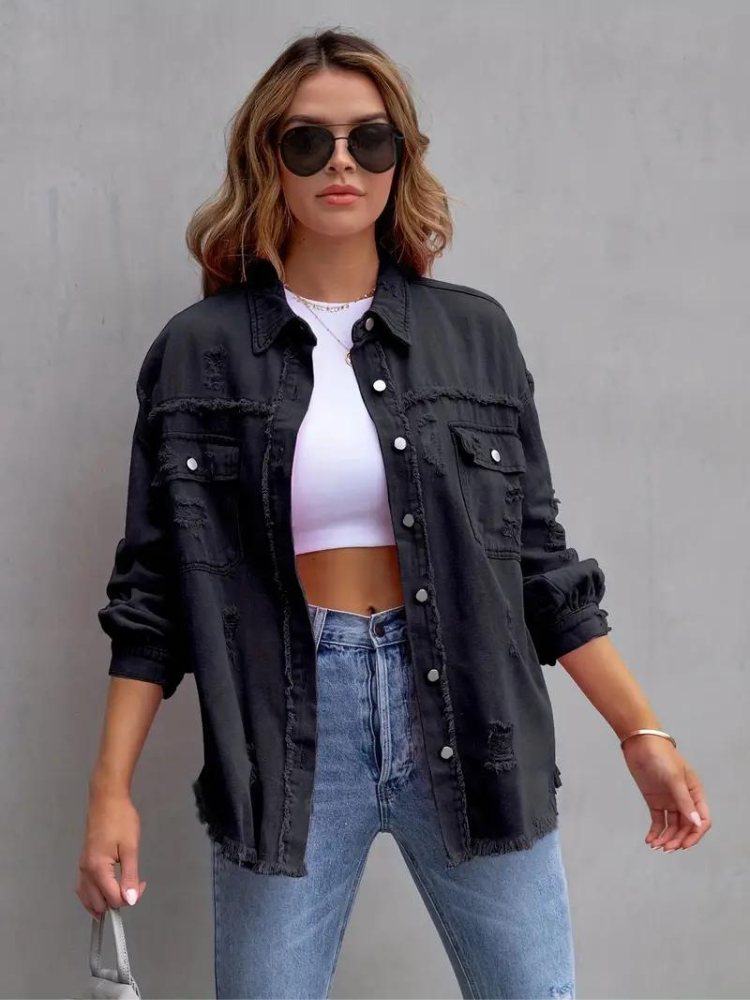 GR Denim Jacket | Oversized ripped denim jacket for women