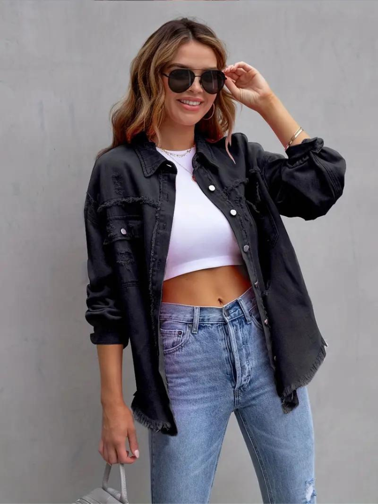 GR Denim Jacket | Oversized ripped denim jacket for women