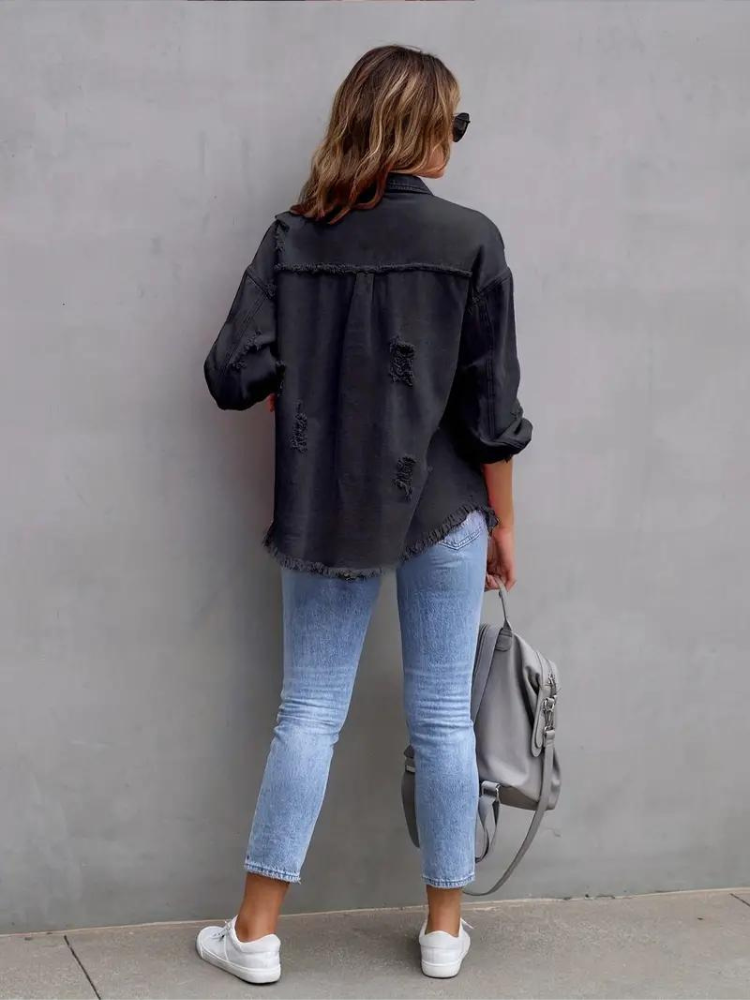 GR Denim Jacket | Oversized ripped denim jacket for women