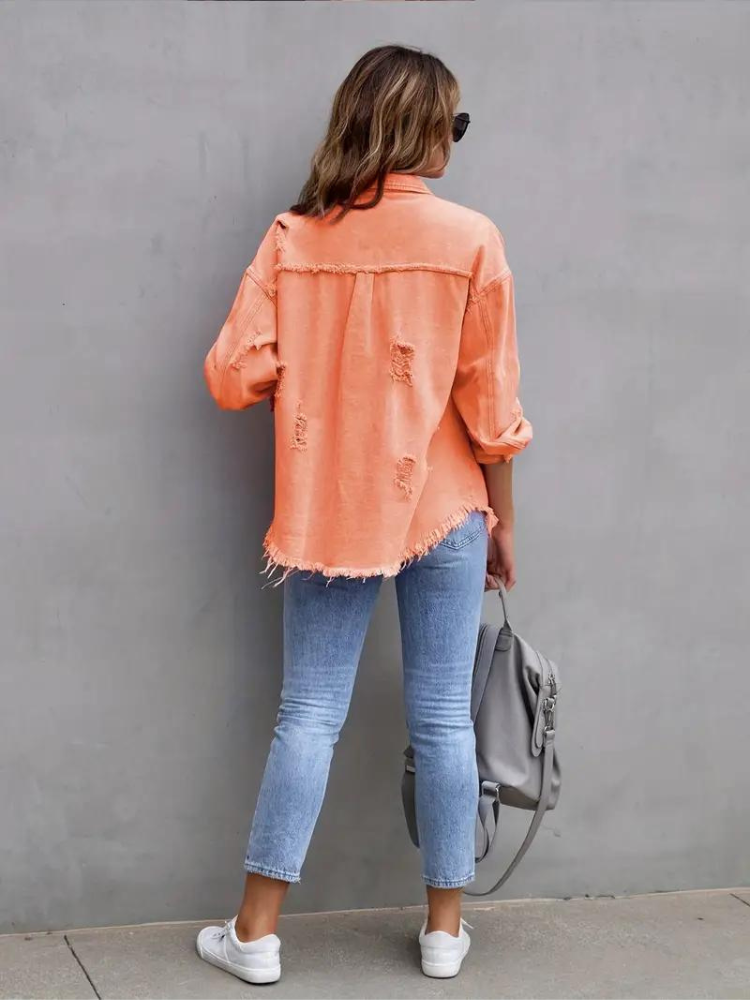 GR Denim Jacket | Oversized ripped denim jacket for women