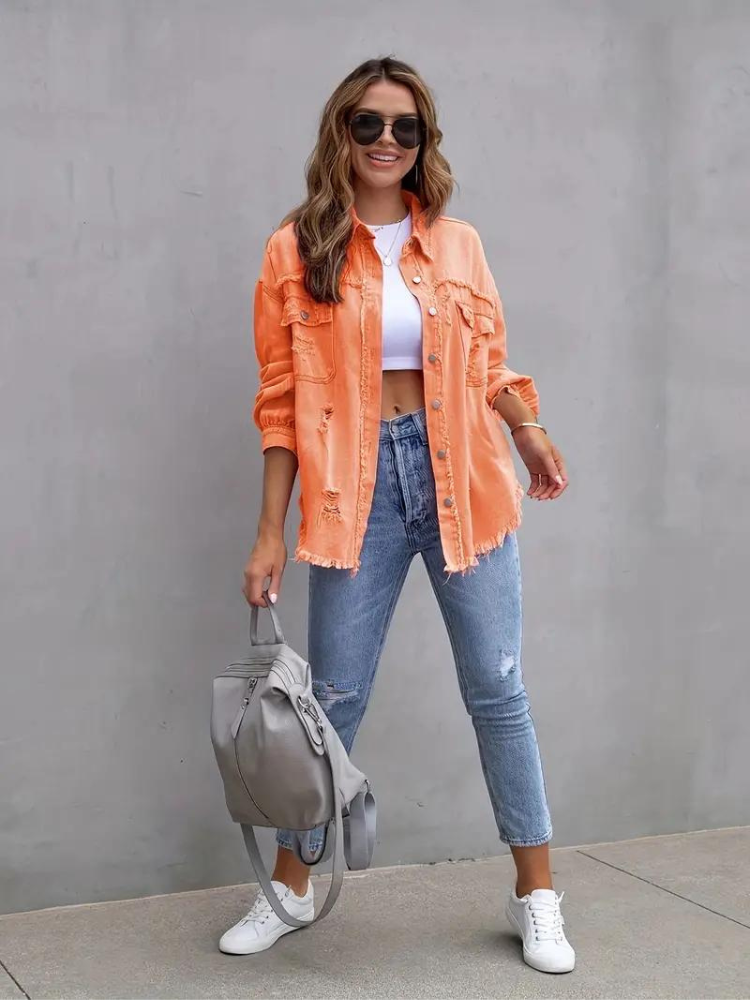 GR Denim Jacket | Oversized ripped denim jacket for women