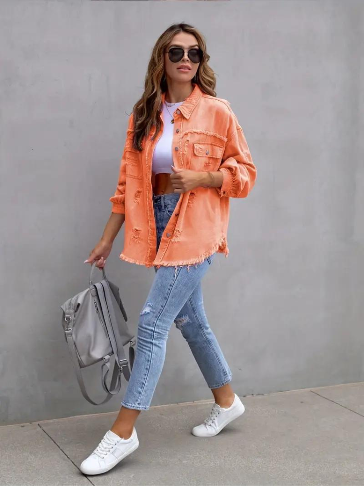 GR Denim Jacket | Oversized ripped denim jacket for women