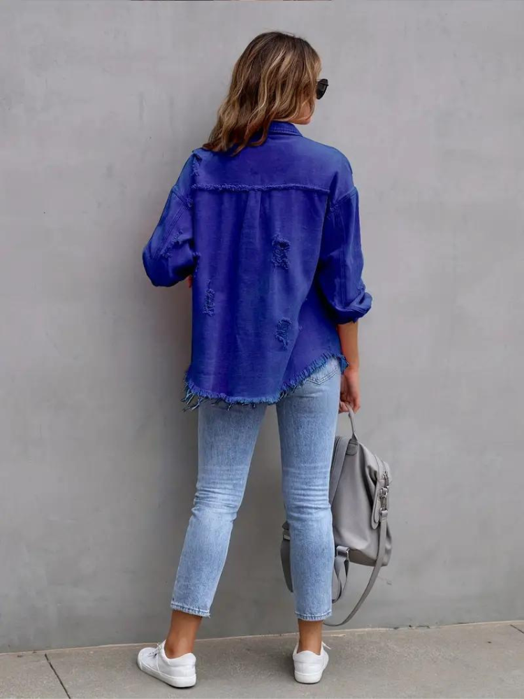 GR Denim Jacket | Oversized ripped denim jacket for women