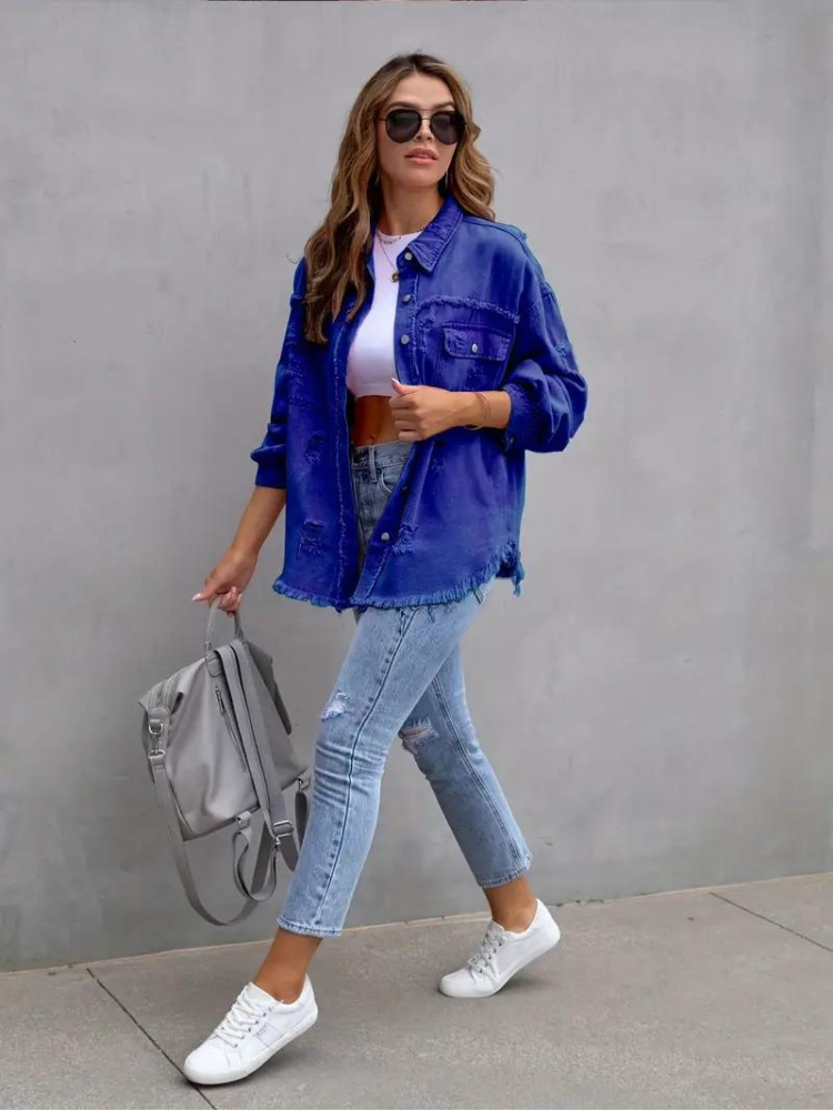 GR Denim Jacket | Oversized ripped denim jacket for women