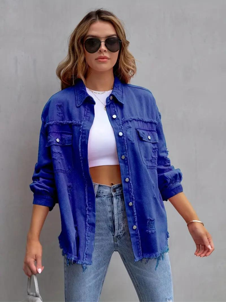 GR Denim Jacket | Oversized ripped denim jacket for women