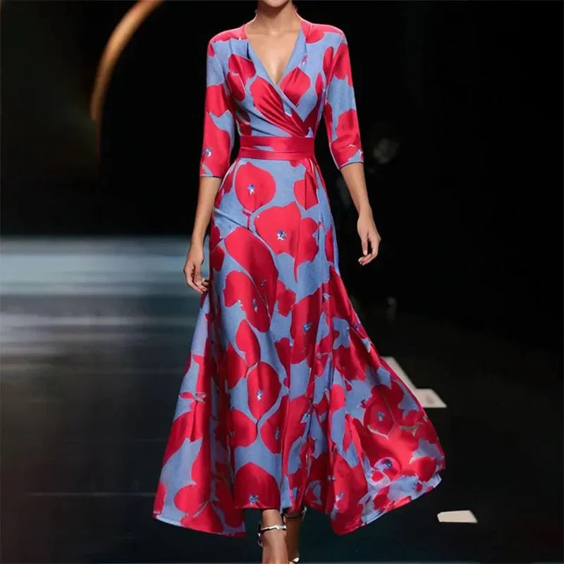 GR | Wrap Maxi Dress with a bold floral pattern for women