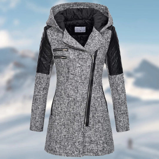GR | Stylish winter coat with hood and long zipper for women