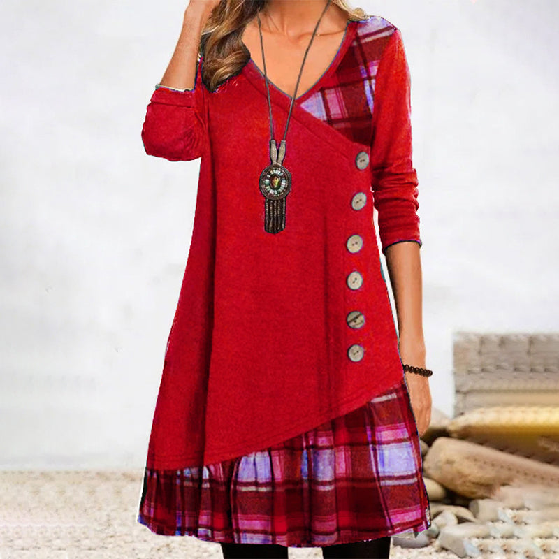 GR | Long-sleeved plaid dress
