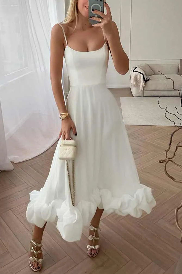 GR | Strapless Midi Kleid mit Rüschen für Mitternachtsballetten