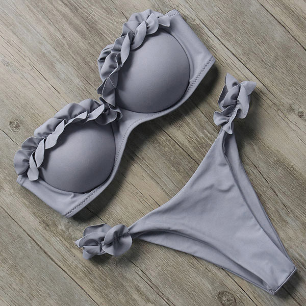 GR | Push-up bikini set with ruffles for women
