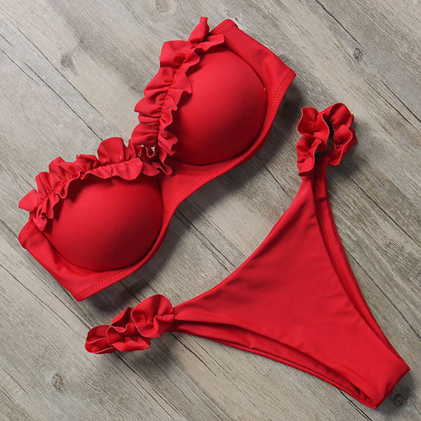 GR | Push-up bikini set with ruffles for women