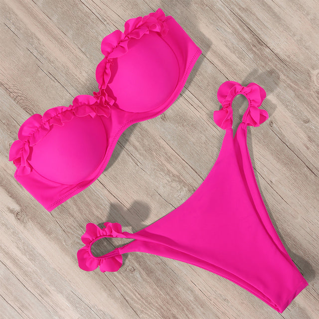 GR | Push-up bikini set with ruffles for women