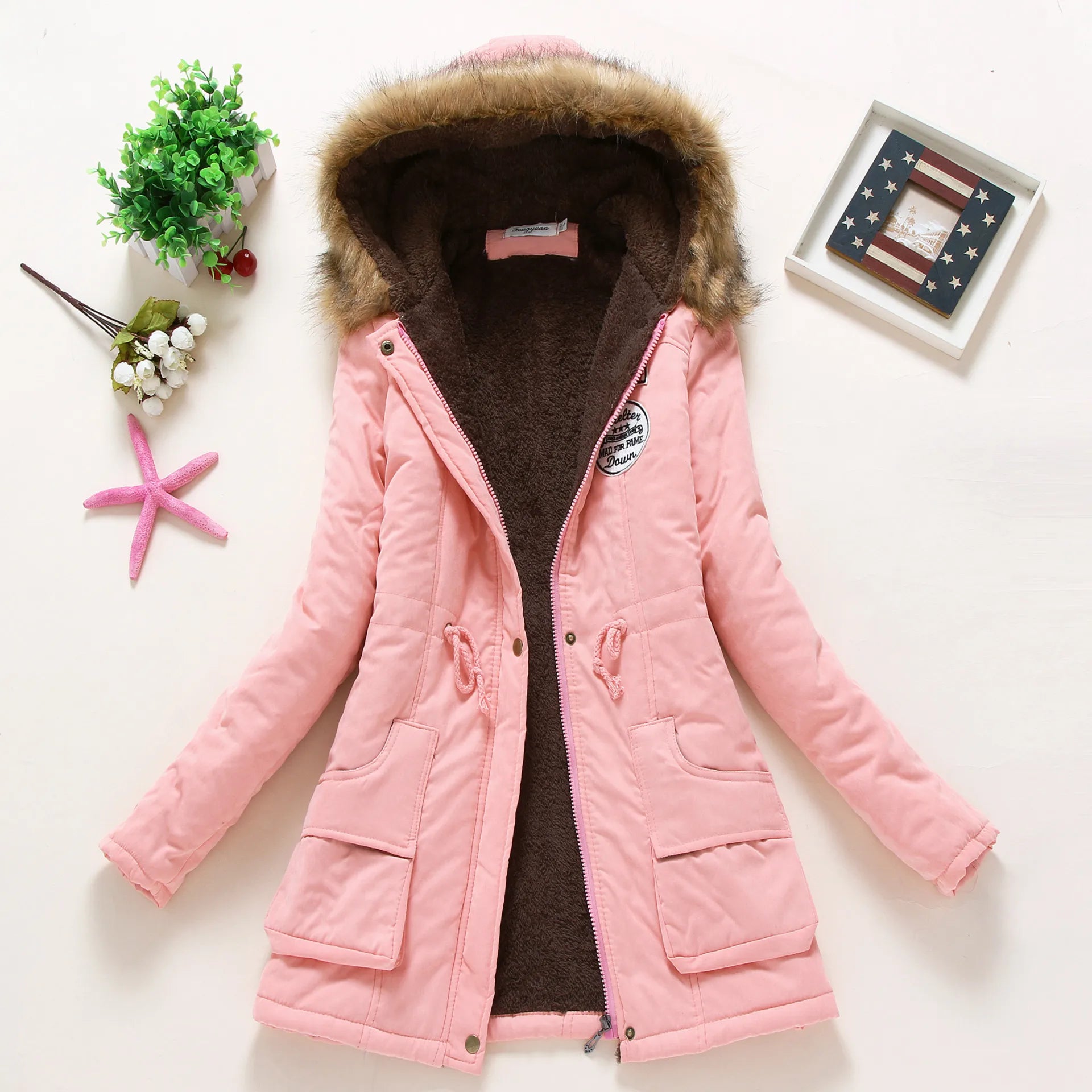 GR | Fashionable winter jacket with faux fur trim