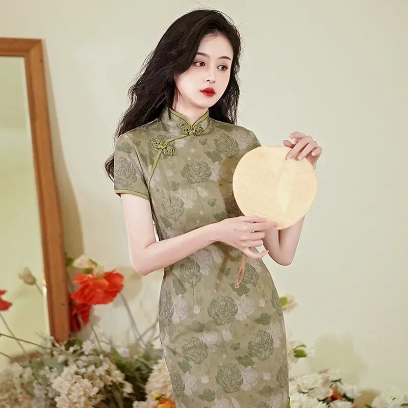 GR | Cheongsam Qipao Fashion Clothing Casual Elegant Ethnic Style Vintage Dress for Women Streetwear Women's Clothing Festive Chinese