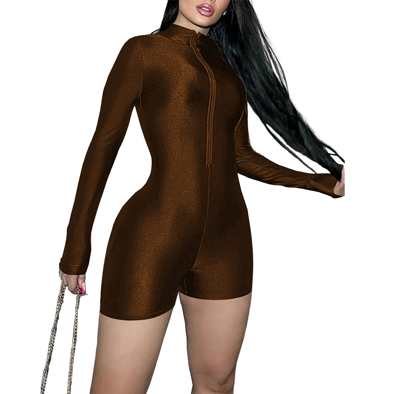 GR | Smooth emerald bodysuit with full-length zipper