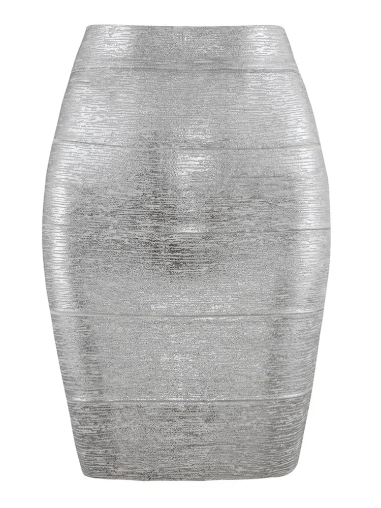GR | Wholesale Women's Summer Fashion Sexy Gold Bronze Bandage Skirt Designer Nightclub Bodycon Pencil Skirt Faldas 46cm