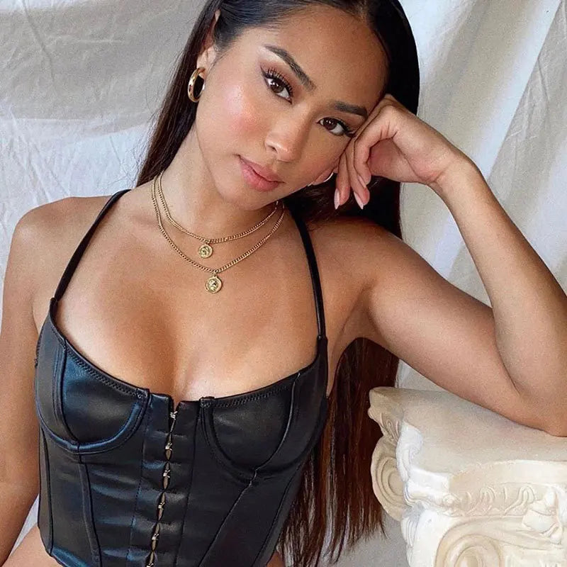 GR | Corset Pu Leather Bustier Crop Top