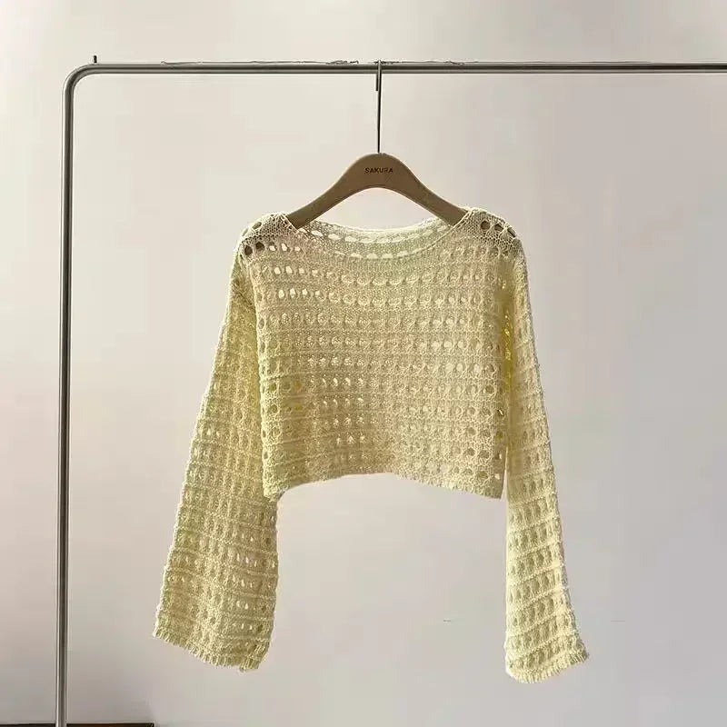 GR | Long crocheted knit top for women