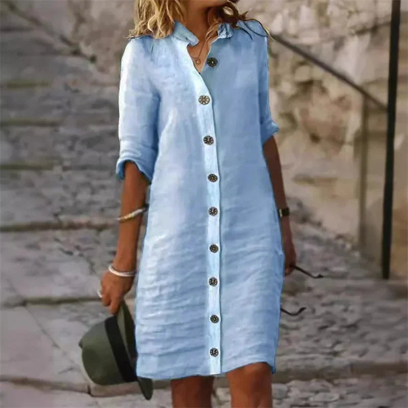 GR | Stylish linen dress with button placket