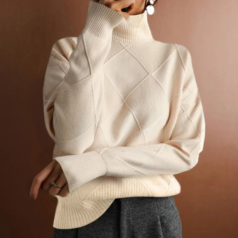 GR - Women's solid color high collar sweater
