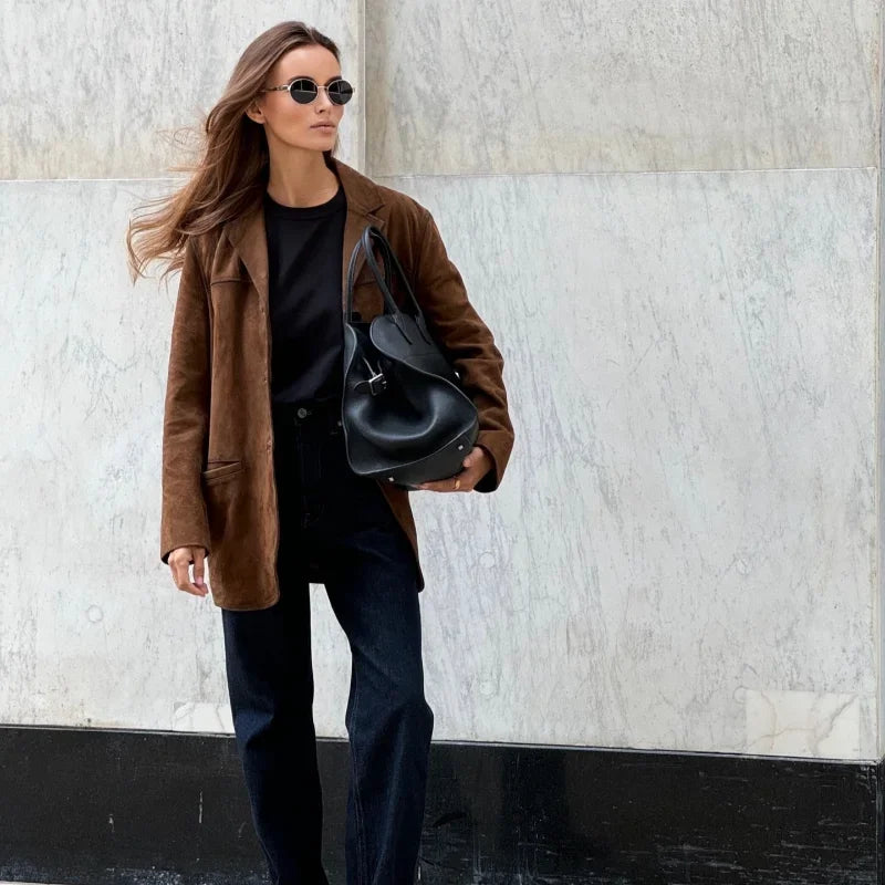GR | Brown suede jacket with lapels, chic and warm