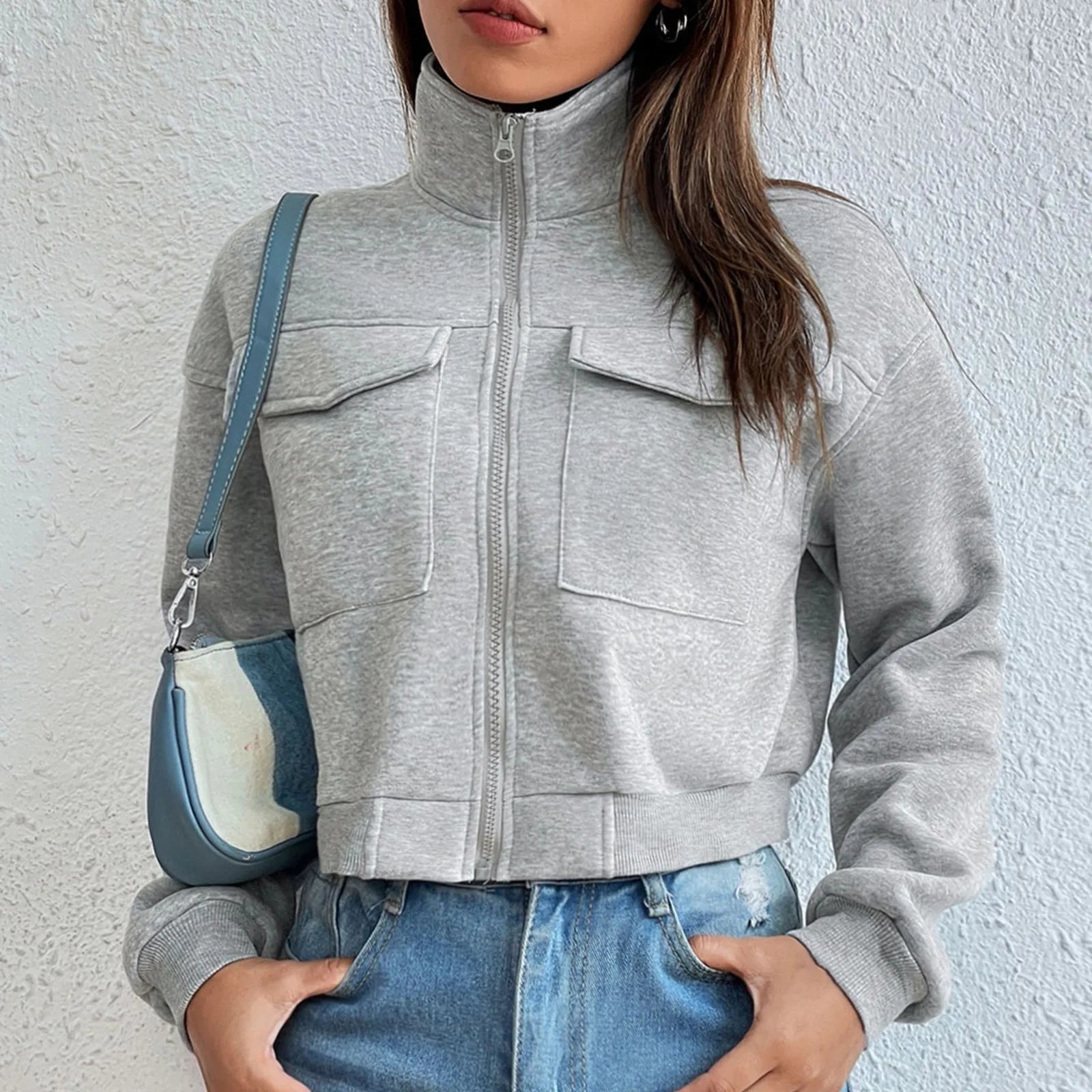 GR | Comfortable long-sleeved cropped jacket with pockets