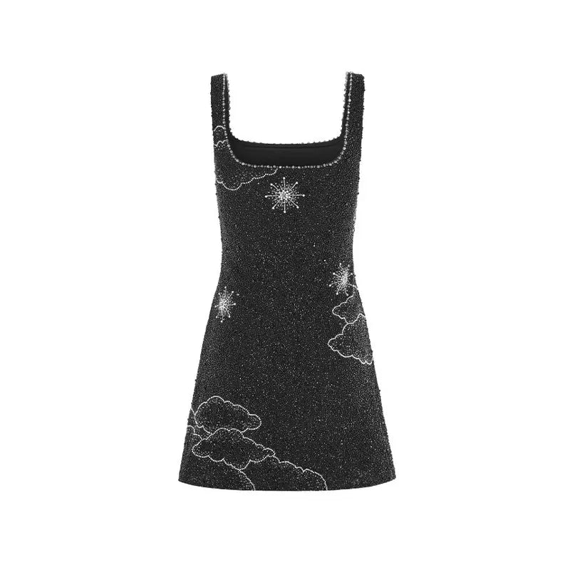 GR - Celestial Sparkle Minikleid Partykleid mit Mond- und Sternenverzierung
