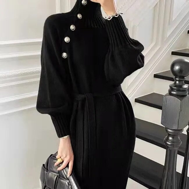 Dress with roll neck