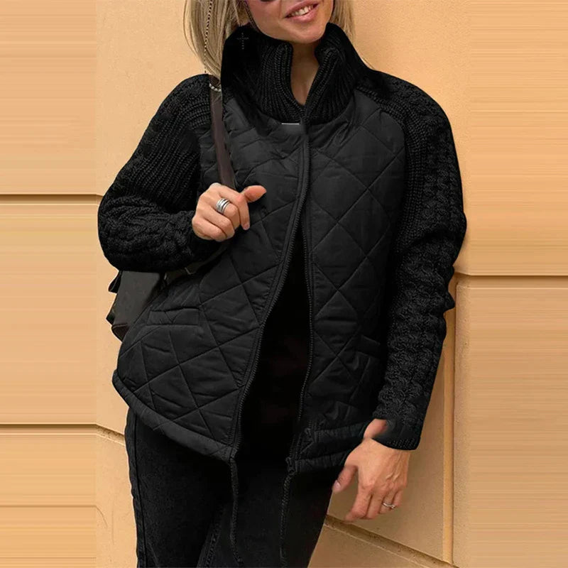 GR | Fashionable quilted jacket with knitted sleeves for women