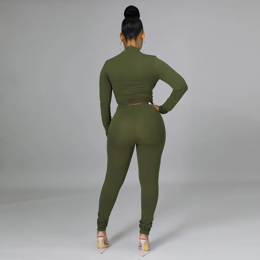 GR | Two-piece set with short faux leather corset and high-waisted trousers