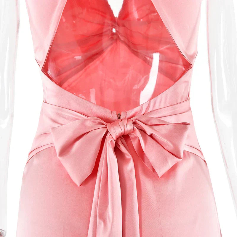 GR | Schleife Rückenfrei Abend Maxi Kleid