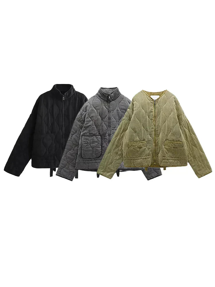 GR | Padded solid-color zip-up jacket