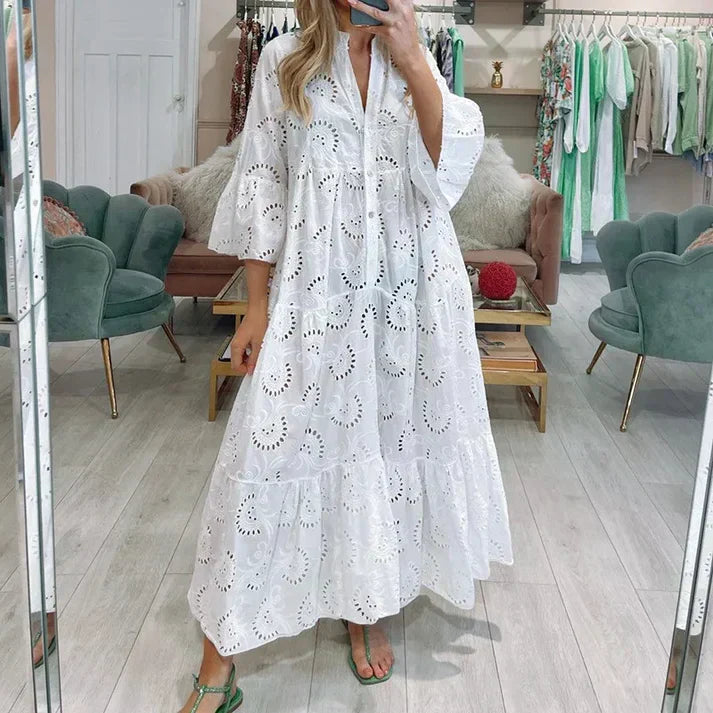GR | Elegant dress with embroidered eyelets