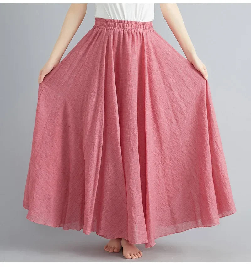 GR | Fashion Cotton Linen Clothing Women's Skirts Maxi Y2K Elegant Beach Saia Ropa Mujer Casual Dress Boho Long Skirts Faldas Harajuku