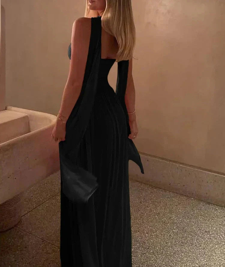 GR | Patchwork Maxi Dress Scarf Backless Strapless Ruffled Banquet