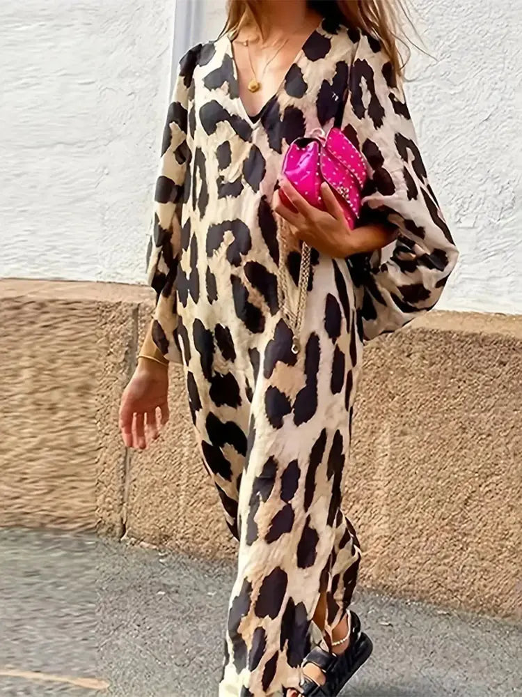 GR | Leopard print dress with three-quarter sleeves