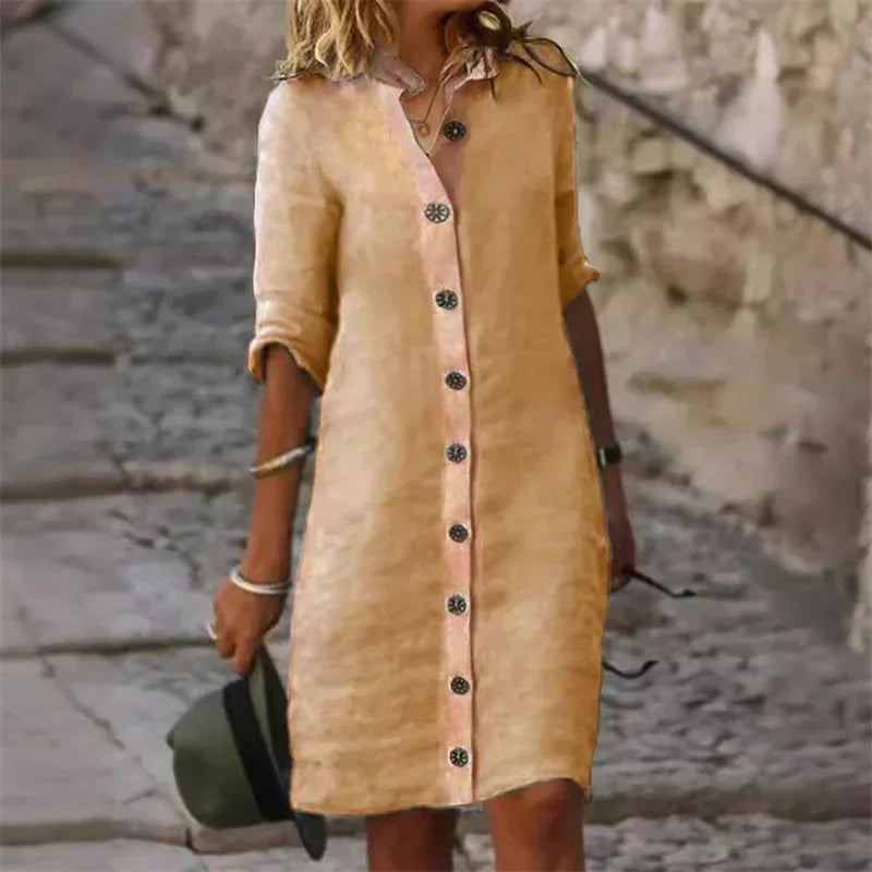 GR | Stylish linen dress with button placket