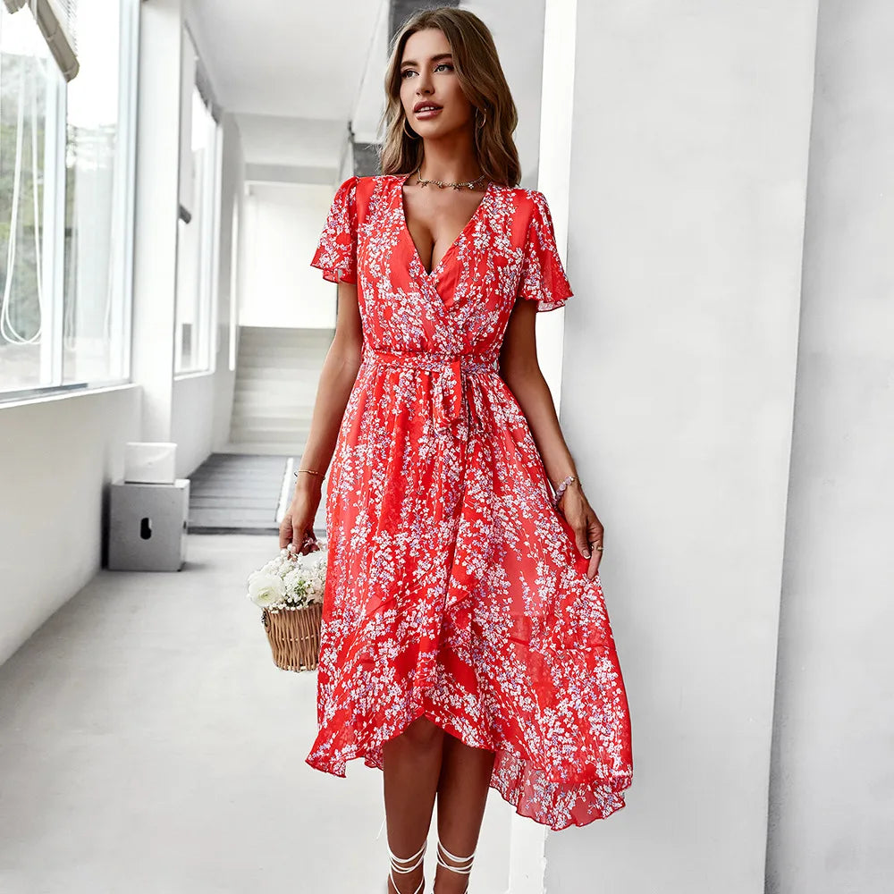 GR | Kurzarmkleid mit V-Ausschnitt für Frauen
