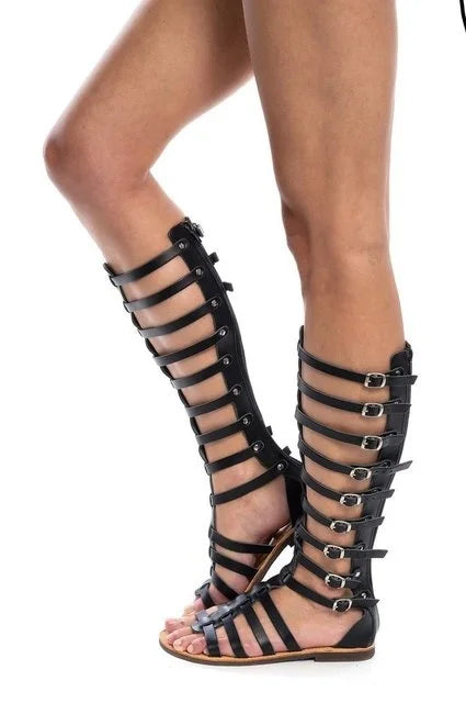 GR | Gladiator Sandal Women's Summer Roman Bandage Sandals Women's Casual Zip Flat Sandals Girls' Summer Hole Beach Shoes
