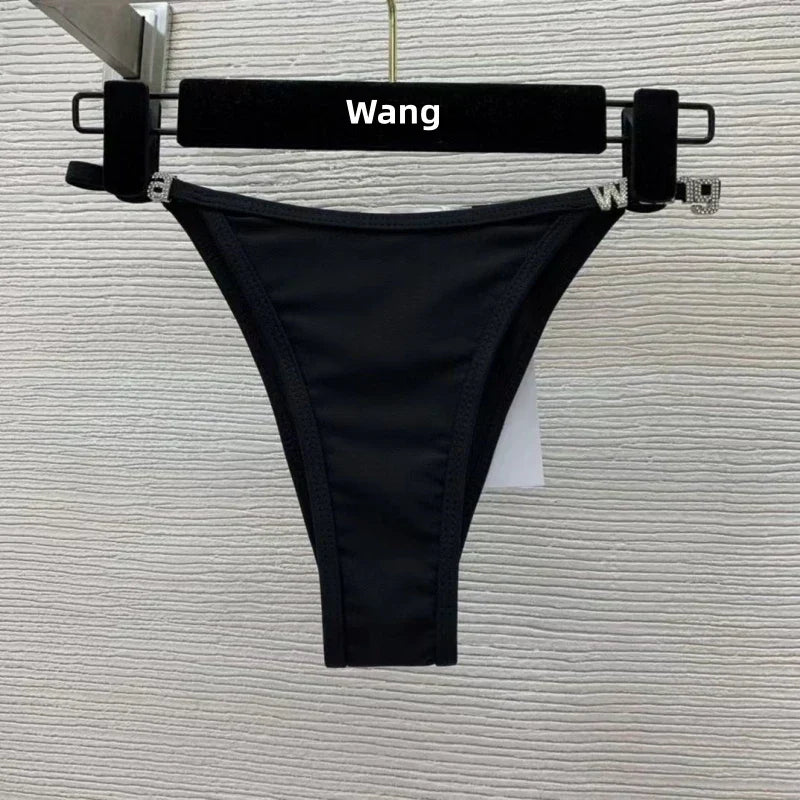 GR | New Rhinestone Letter Wang Beach Bikini Luxury Brand Designer Y2K Fashion Sexy Women's Beach Bikini Duo Set