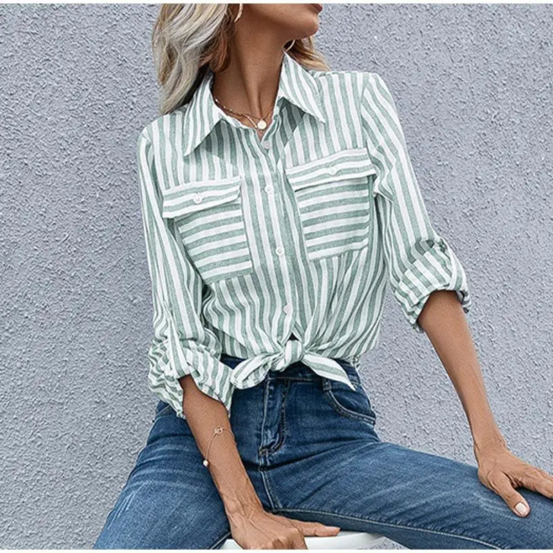 GR | Klassisch Gestreiftes Button Down Hemd Für Damen