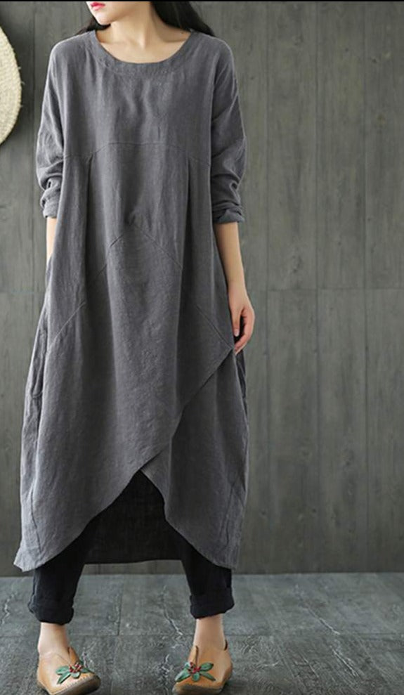 GR Langärmeliges unregelmäßiges Midikleid