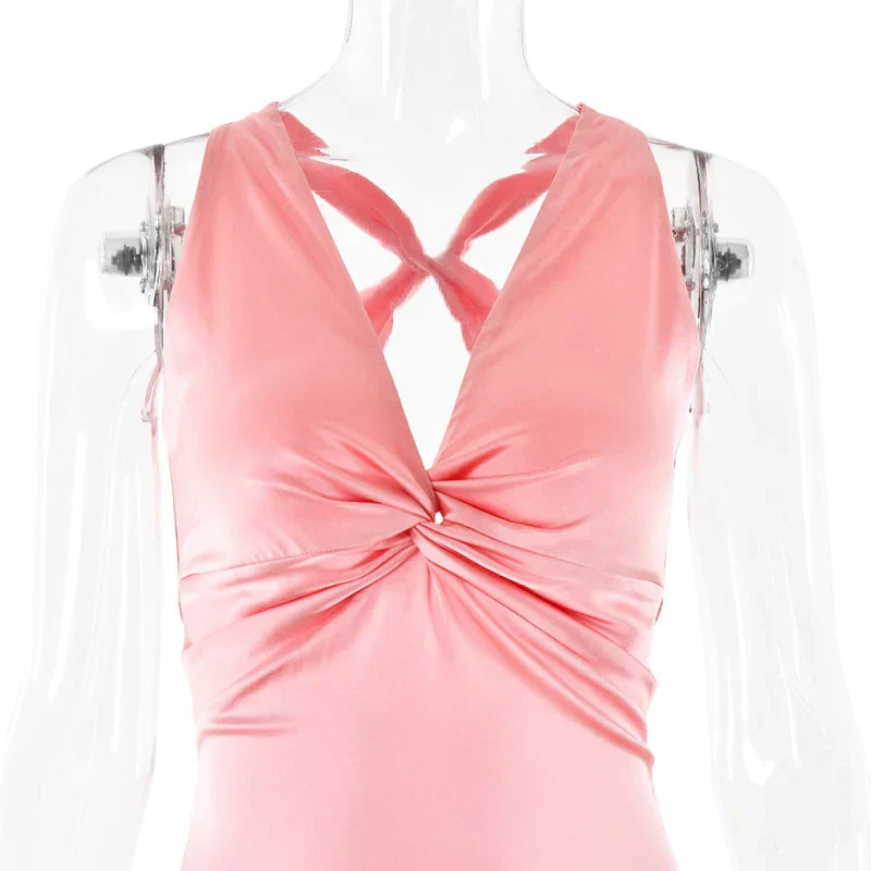 GR | Schleife Rückenfrei Abend Maxi Kleid