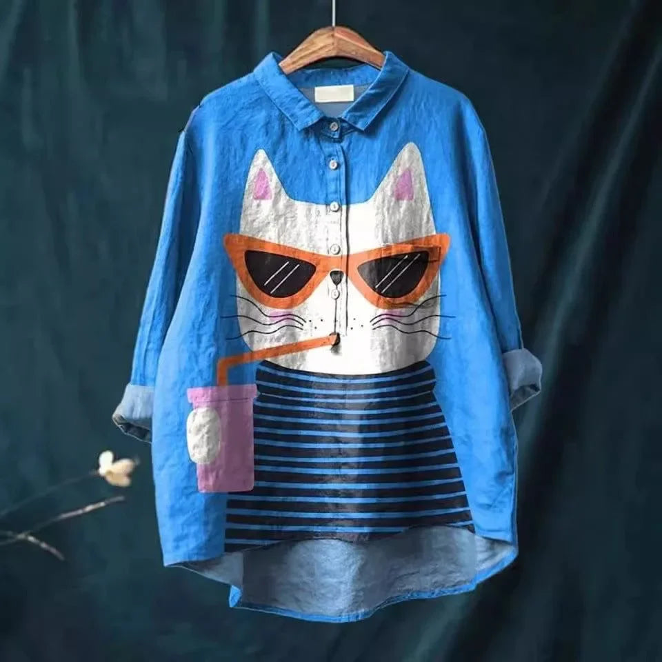 GR | Katzenkunst Auf Weißem T-Shirt