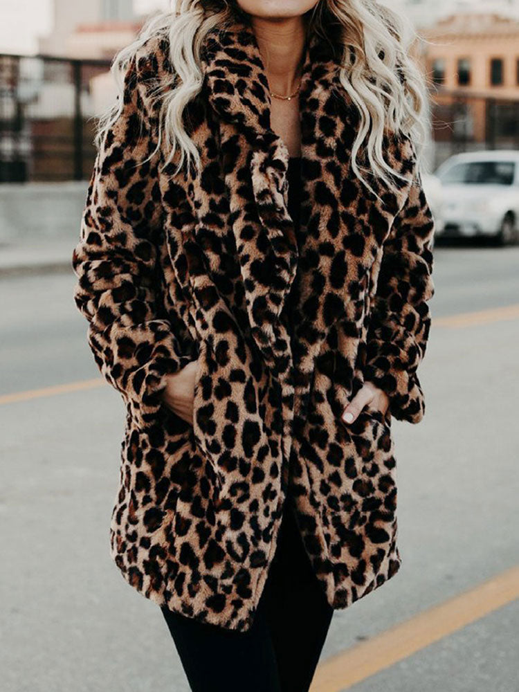 GR - Women's leopard print faux fur jacket for a bold, stylish look