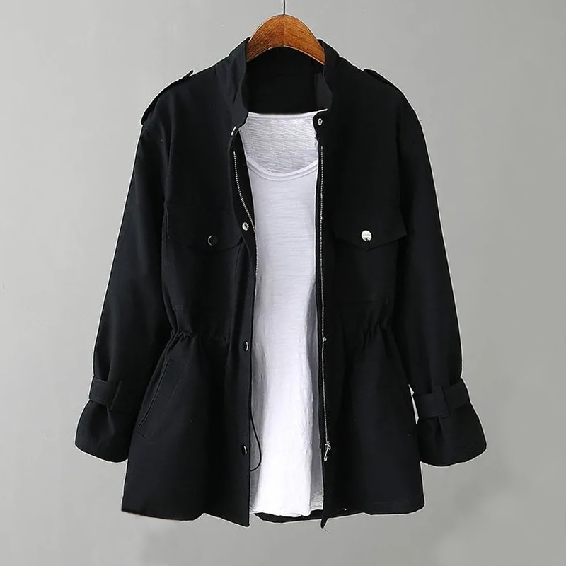 GR - Solid Color Jacket with Drawstring for Women