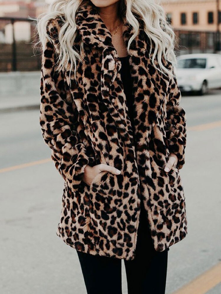 GR - Women's leopard print faux fur jacket for a bold, stylish look