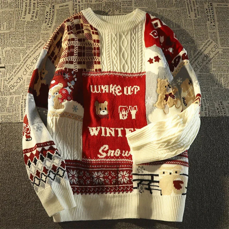 GR - Ugly Christmas Sweater - Loose retro sweater with V-neck and color block design 