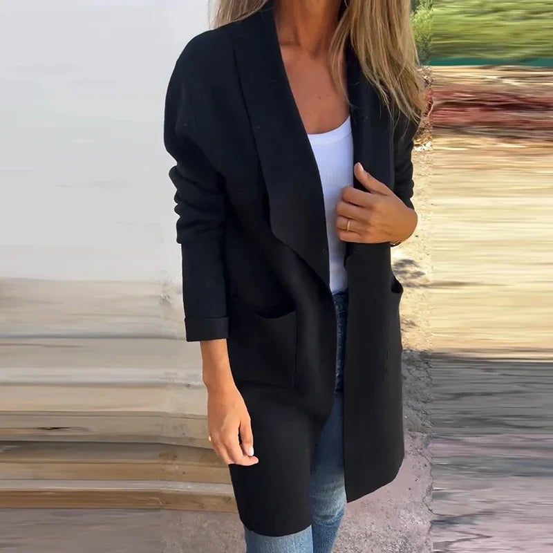 GR | Einfarbiger Mid-Length Cardigan Mantel